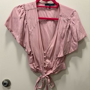 Small boutique blouse - Pink button up with tie